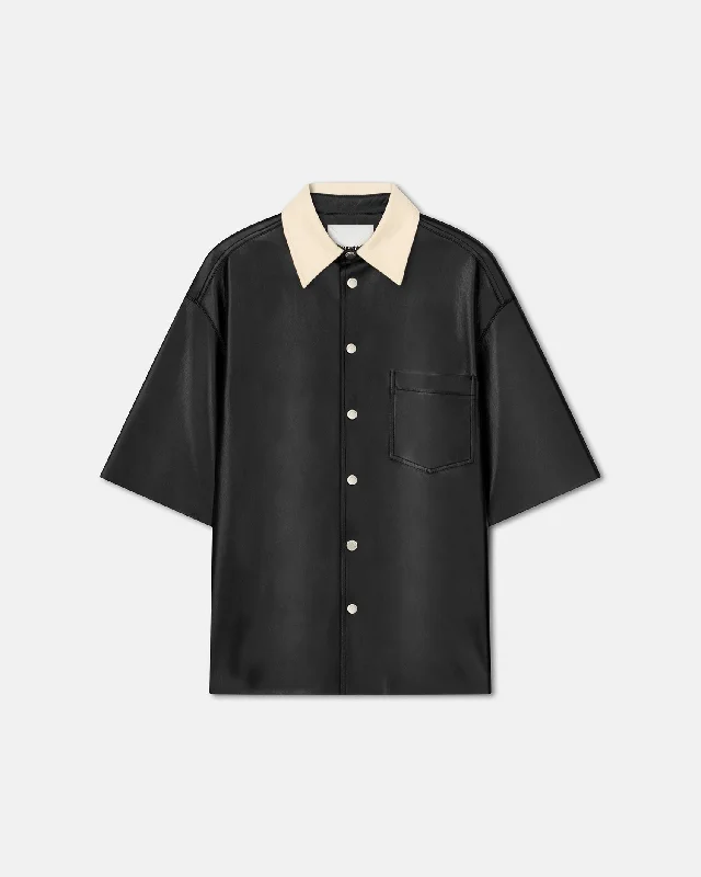 Casual Chic Aksel - Denim-Trimmed Okobor™ Alt-Leather Shirt - Black