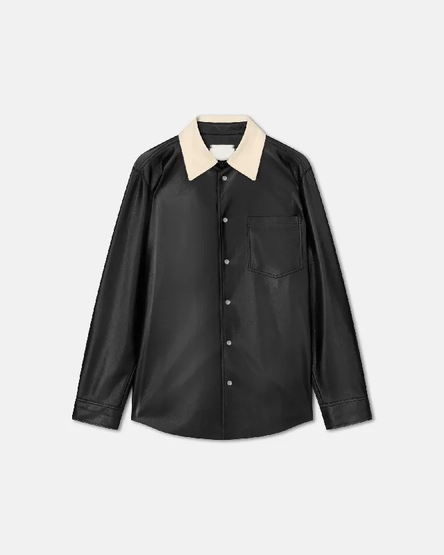 Premium Fabric Onni - Denim-Trimmed Okobor™ Alt-Leather Shirt - Black