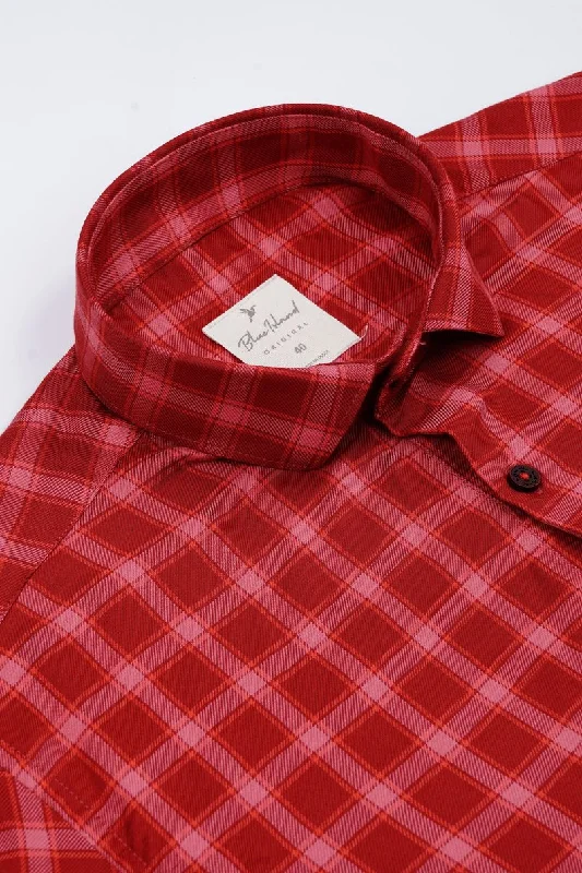 Tomato Red Checks - Half Sleeve - Airlite Shirt