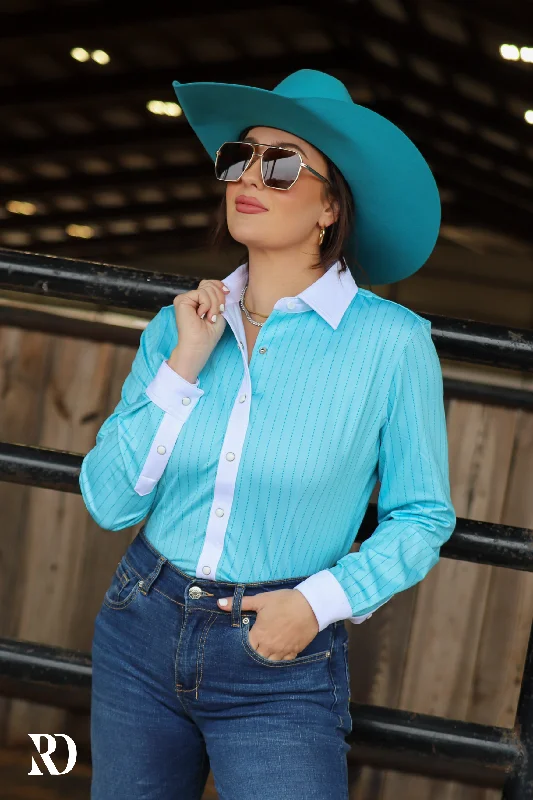 Retro Style TURQUOISE PIN STRIPE PERFORMANCE RODEO SHIRT (ADULT)