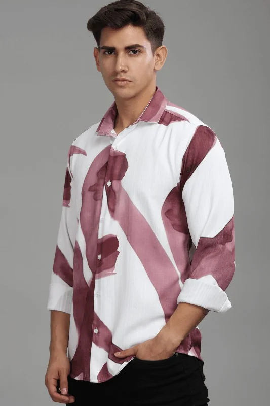 White & Wine Printed Shirt -Full- Wrinkle Free